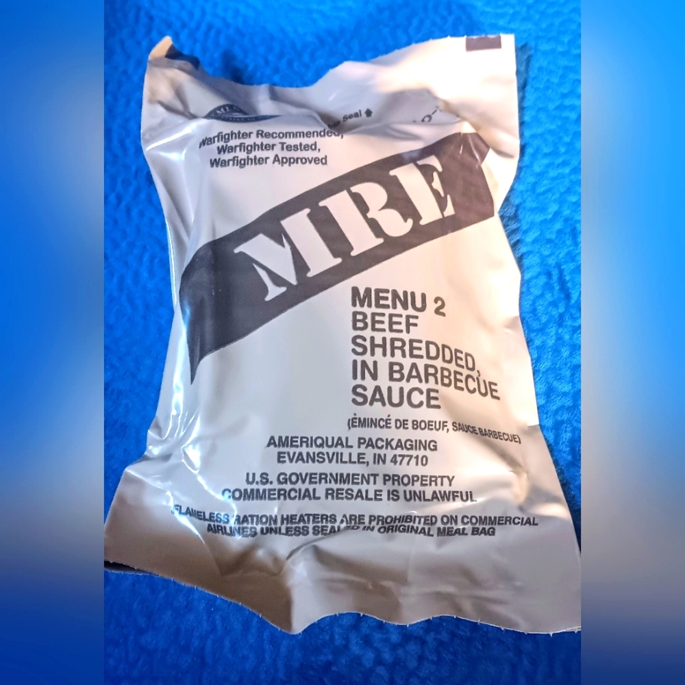 New Sealed Military MRE  Menu 2 Beef  Shredded In Barbecue Sauce